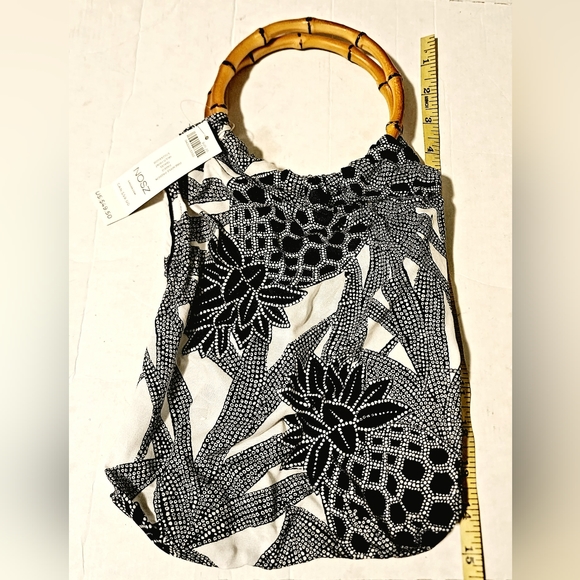 Chico's bamboo handle blue pineapple silk travel purse - Picture 5 of 6